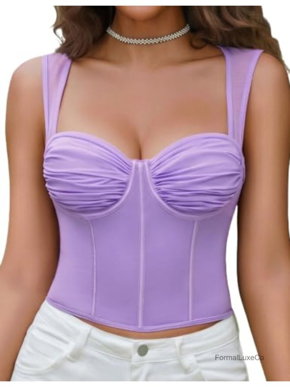 Women's Corset Crop Top Back Tie Halter Bustier Mesh Push Up
